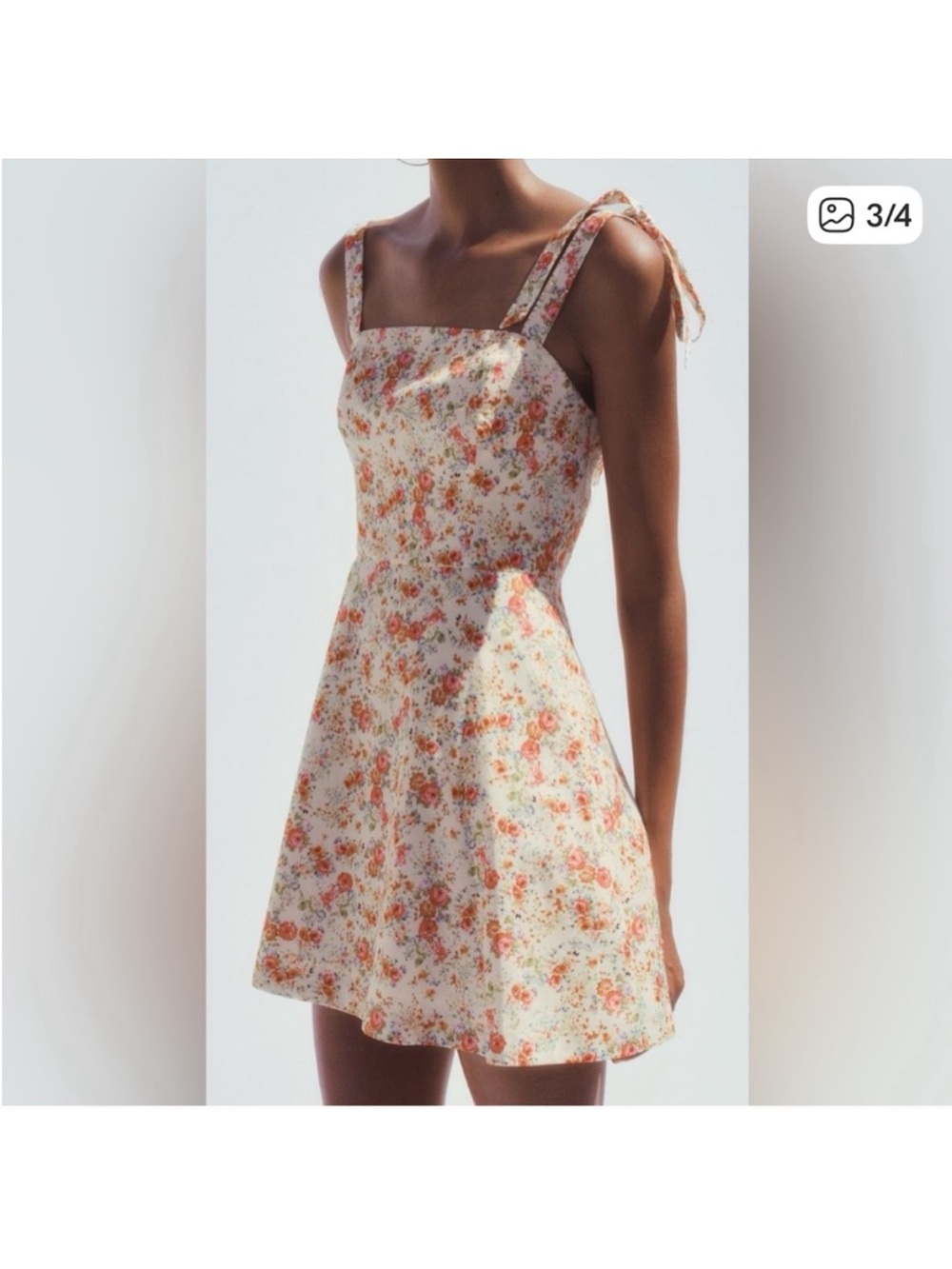 Zara Cream Mini Dress with Coral Floral Print
